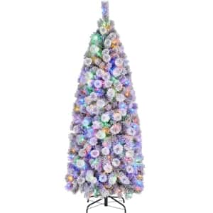 Yaheetech 6-Foot Pre-Lit Snow Flocked Artificial Christmas Tree for $95