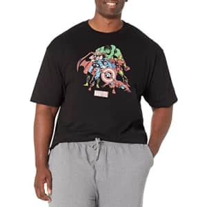 Marvel Big & Tall Classic Retro GroupShot Men's Tops Short Sleeve Tee Shirt, Black, Large for $8