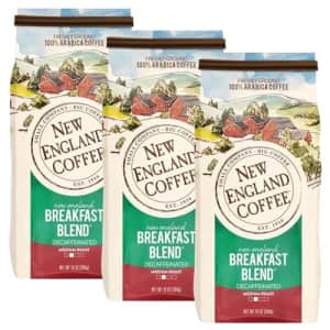 New England Coffee Breakfast Blend Decaffeinated Medium Roast Ground Coffee, 10oz. Bag (Pack of 3) for $29