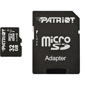Patriot LX Pro PSF32GMCSHC10BK 32GB Class 10 microSDHC memory card w/ adapter for $37