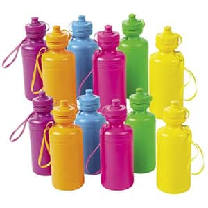 Fun Express Neon Sport Water Bottles - Bulk Set of 12, Each holds 18 oz - Party Supplies, Drinkware, Incentives for $30