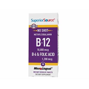 Superior Source No Shot Vitamin B12 Methylcobalamin (10000 mcg), B6, Folic Acid, Quick Dissolve for $21 Superior Source No Shot Vitamin B12 Methylcobalamin (10000 mcg), B6, Folic Acid, Quick Dissolve for $21