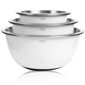 OXO Non-Skid Stainless Steel Mixing Bowls 3-Piece Set for $49 OXO Non-Skid Stainless Steel Mixing Bowls 3-Piece Set for $49