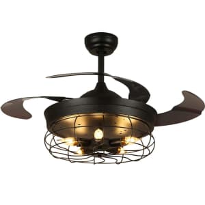 Siljoy 36" Vintage Cage Ceiling Fan with Retractable Blades for $140