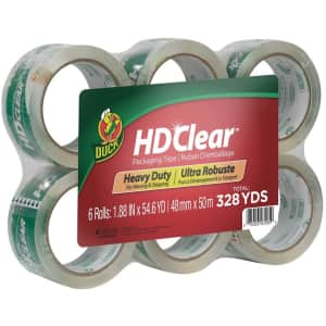 Duck HD Clear Heavy Duty Packaging Tape 6-Pack for $15