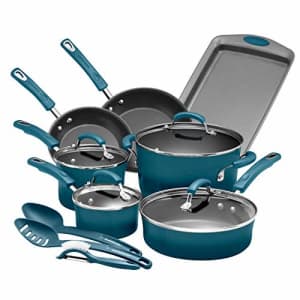 Rachael Ray Brights Nonstick Cookware Pots and Pans Set, 14 Piece, Marine Blue Gradient for $230