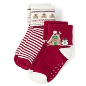 Gymboree,and Toddler 2-Pack Turn Cuff Socks,Candy Cane Red,10-12 for $10