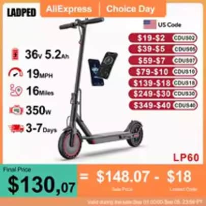 LadPed LP60 350W 19mph Smart Electric Scooter: $118.54 LadPed LP60 350W 19mph Smart Electric Scooter: $118.54
