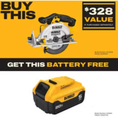 DeWalt 20V Max Li-ion 6-1/2" Circular Saw w/ Free DeWalt Battery: $129 DeWalt 20V Max Li-ion 6-1/2" Circular Saw w/ Free DeWalt Battery: $129
