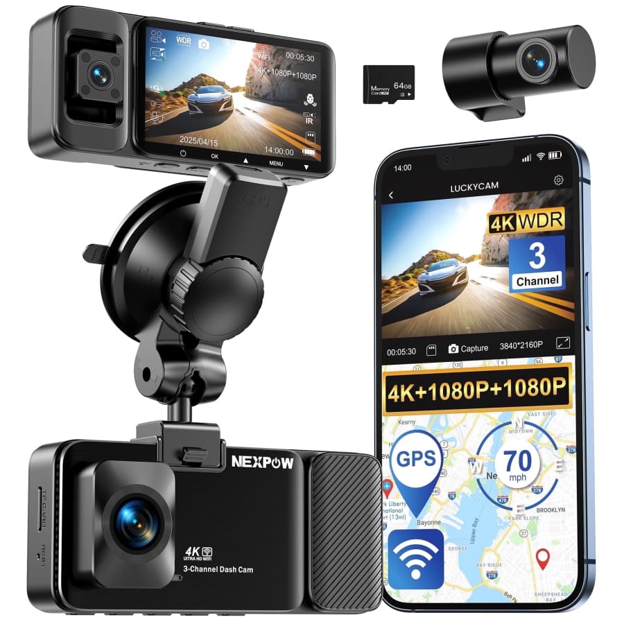 Nexpow K02 3-Channel 5G WiFi 4K+1080p+1080p Triple Dash Cam: $63.99