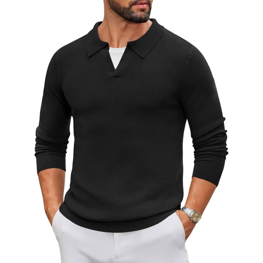 Coofandy Men's Knit Polo Sweater V-Neck: $13.49 Coofandy Men's Knit Polo Sweater V-Neck: $13.49