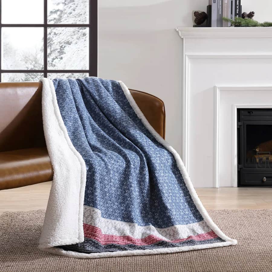 Eddie Bauer Printed Plush Fleece/Sherpa Oversized Throw Blanket: $13