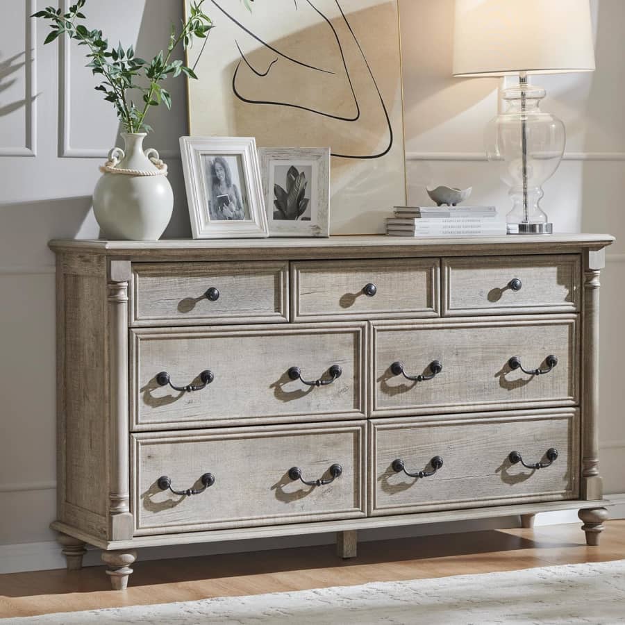 T4Tream Farmhouse 7-Drawer Dresser: $150 T4Tream Farmhouse 7-Drawer Dresser: $150