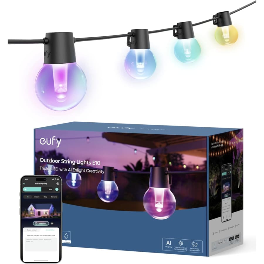 eufy E10 96-ft. Outdoor 32-Smart LED String Lights: $70