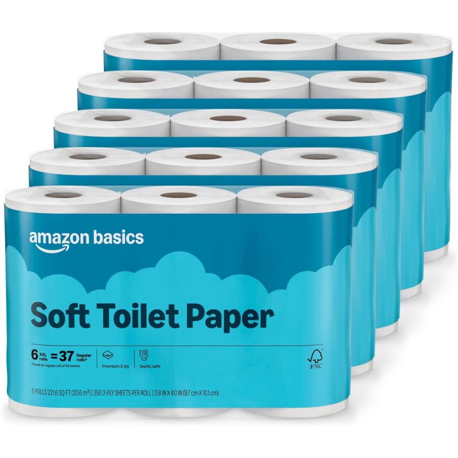 Amazon Basics 2-Ply 6-Roll Toilet Paper 5-Pack: $20 via Sub. & Save Amazon Basics 2-Ply 6-Roll Toilet Paper 5-Pack: $20 via Sub. & Save