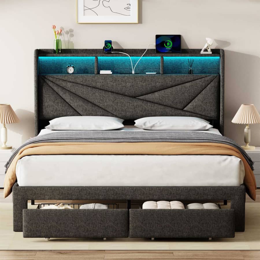 Driftalia LED King Size Bed Frame with Storage and Charging: $259 Driftalia LED King Size Bed Frame with Storage and Charging: $259