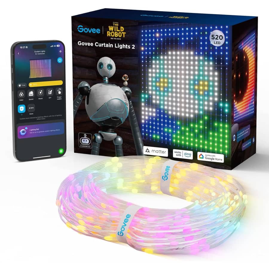 Govee x The Wild Robot 4.9x6.6-Foot Curtain Lights: $81 Govee x The Wild Robot 4.9x6.6-Foot Curtain Lights: $81