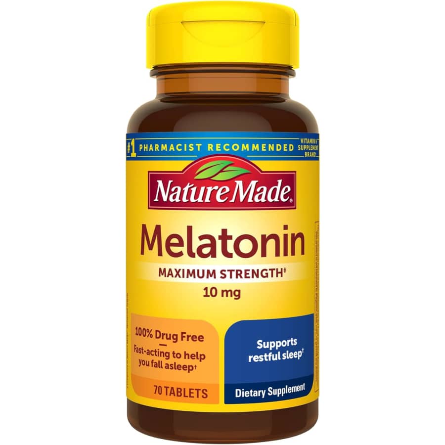 Nature Made Melatonin 10mg Maximum Strength 70-Count Tablets: $9.41 via Sub & Save Nature Made Melatonin 10mg Maximum Strength 70-Count Tablets: $9.41 via Sub & Save