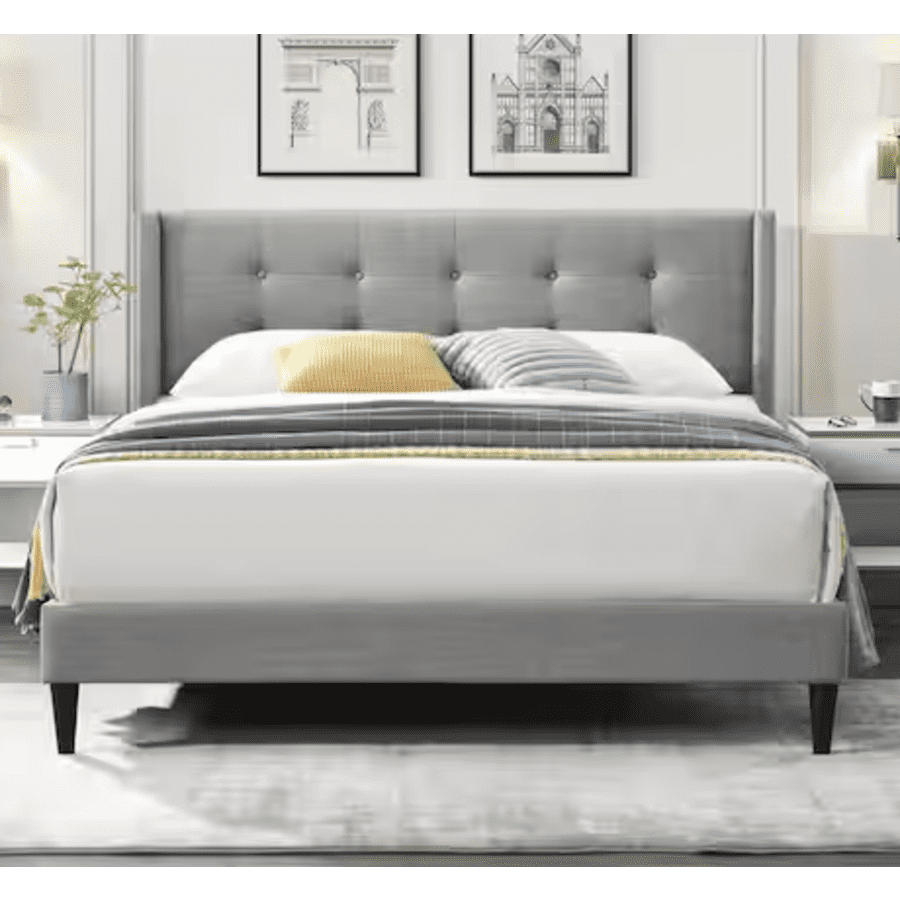 Dwell Home Mia Upholstered Queen Platform Bed with Tufted Headboard: $143 Dwell Home Mia Upholstered Queen Platform Bed with Tufted Headboard: $143
