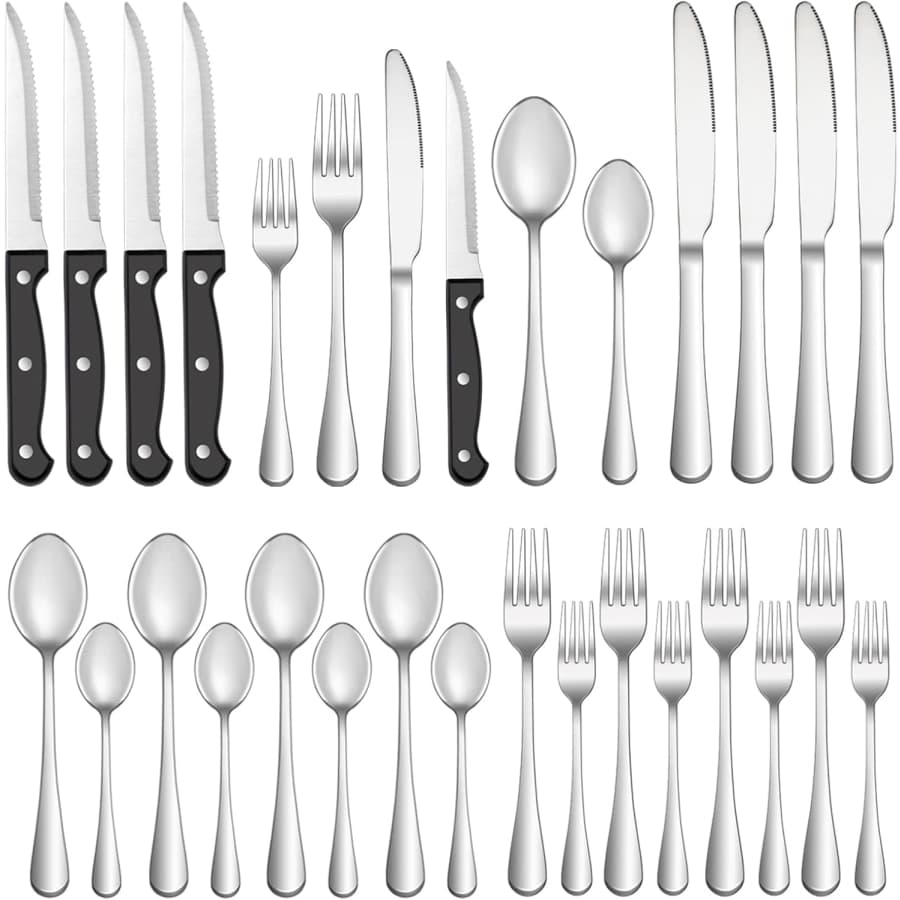 24-Piece Silverware Set with Steak Knives: $13