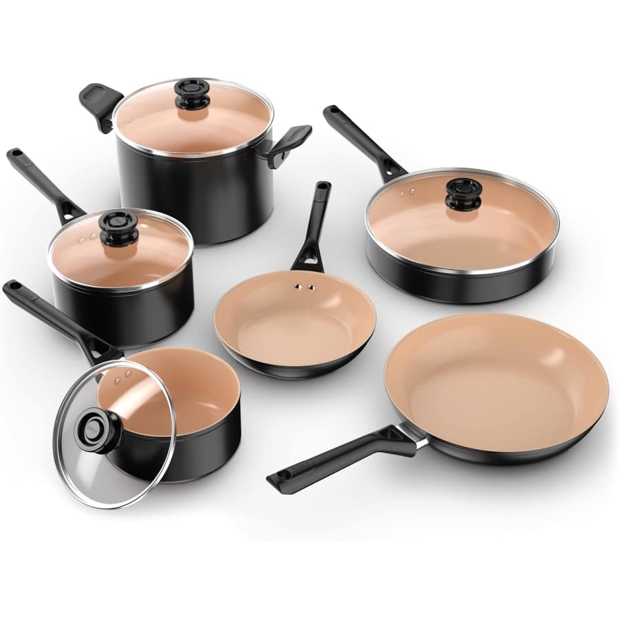 Ninja 10-Piece Ceramic-Coated Nonstick Pots and Pans Set: $100 Ninja 10-Piece Ceramic-Coated Nonstick Pots and Pans Set: $100