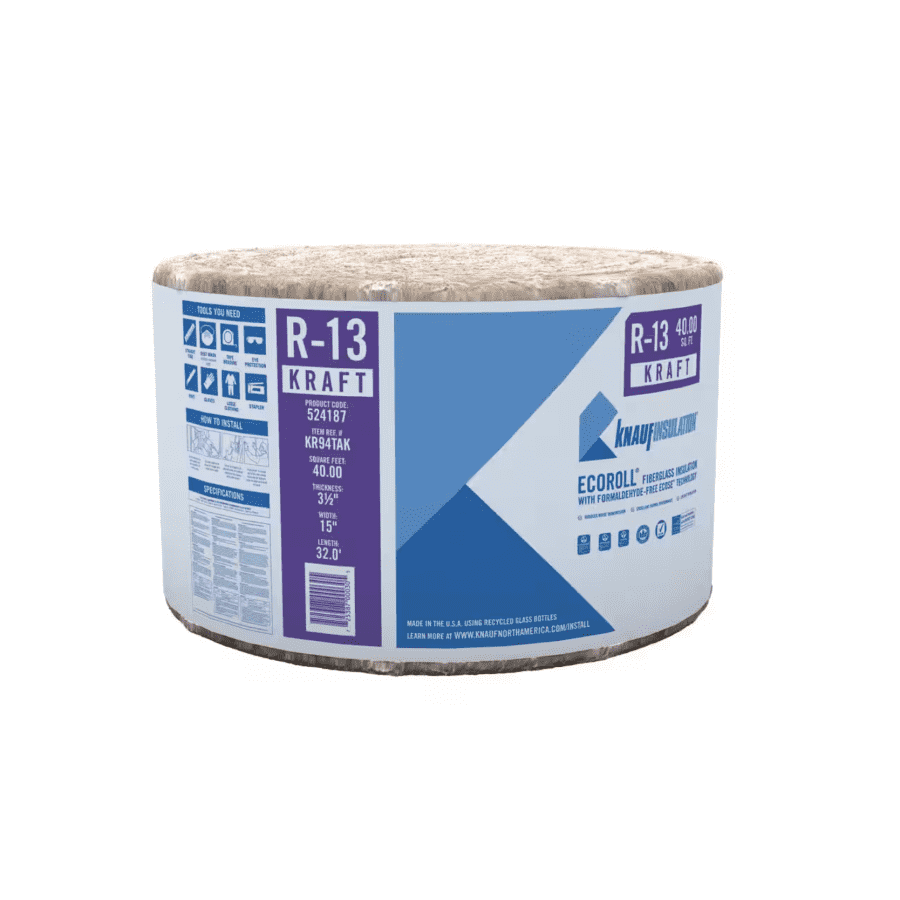 Knauf Insulation R-13 EcoRoll Kraft Faced Fiberglass Insulation Roll: $23 Knauf Insulation R-13 EcoRoll Kraft Faced Fiberglass Insulation Roll: $23