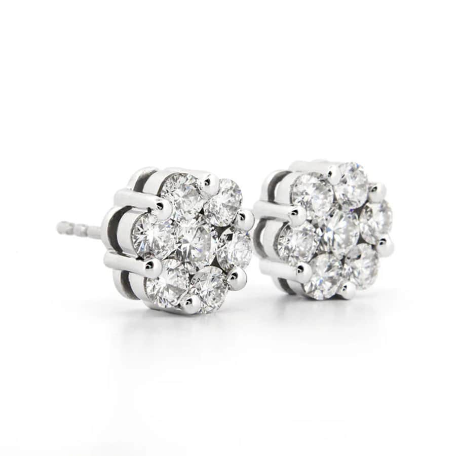 2.00-TCW Floral Cluster Earrings in White Gold: $800