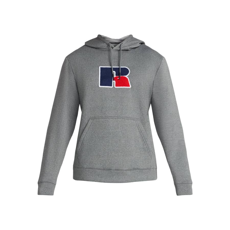Russell Athletic Men's Pullover Hoodie with Flocked Logo Patch: $16 Russell Athletic Men's Pullover Hoodie with Flocked Logo Patch: $16
