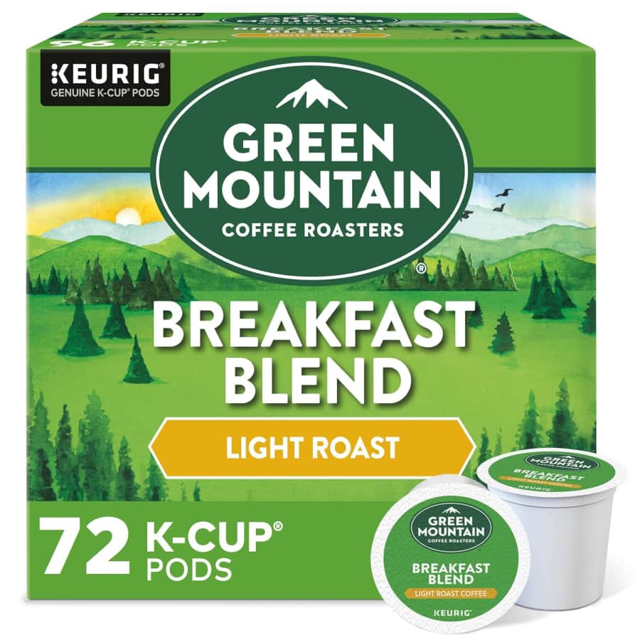 Green Mountain Coffee Green Mountain Breakfast Blend Light Roast K-Cup 72-Pack: $24 w/ Subscribe & Save Green Mountain Coffee Green Mountain Breakfast Blend Light Roast K-Cup 72-Pack: $24 w/ Subscribe & Save