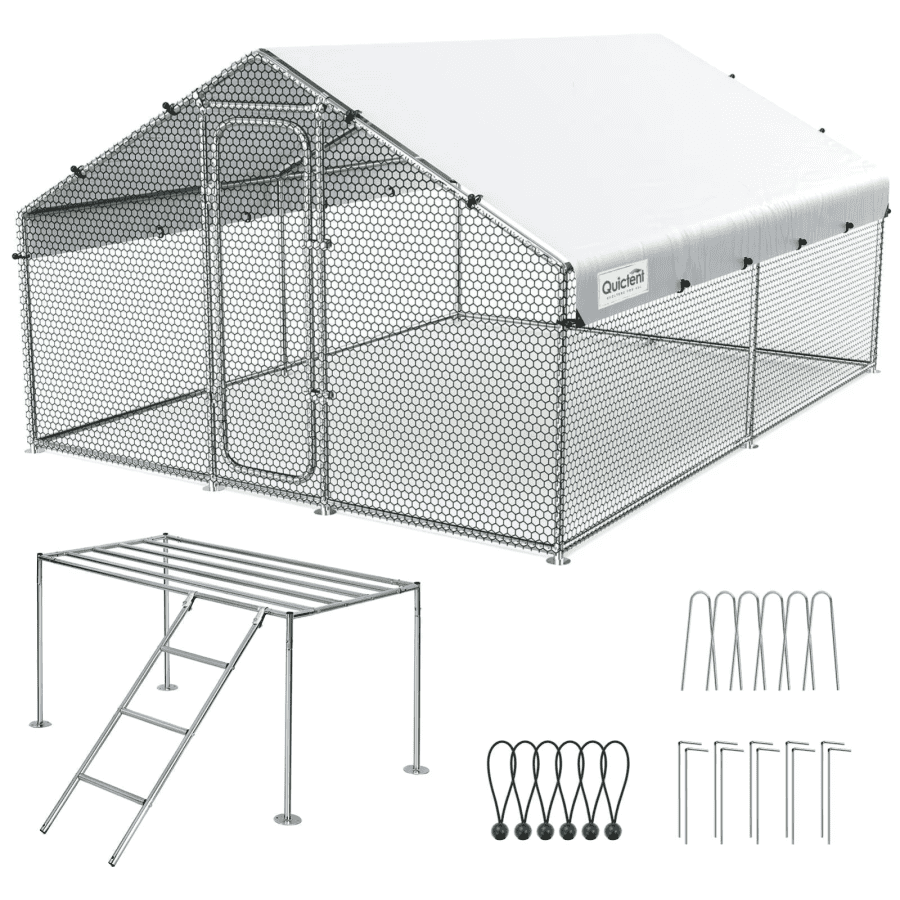 Quictent 12-ft. Metal Chicken Coop Run w/ 20-Bird Roosting Perch: $246