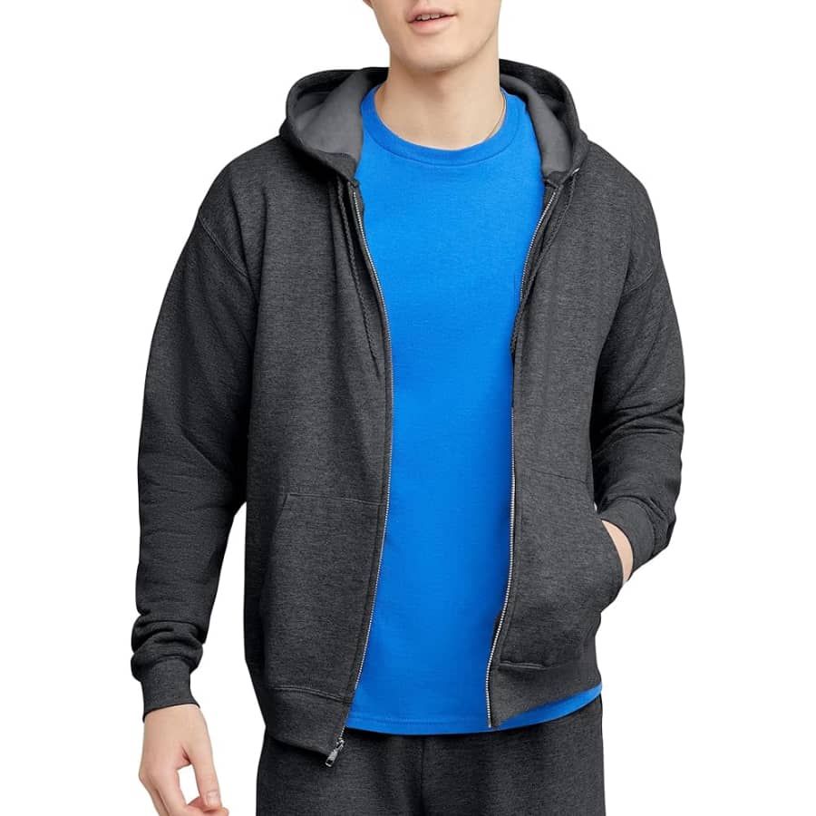 Hanes Men's EcoSmart Fleece Zip-Up Hoodie: $13