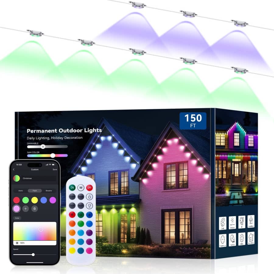 Lemonrole 150-Foot Permanent Outdoor RGB LED Lights: $48.99