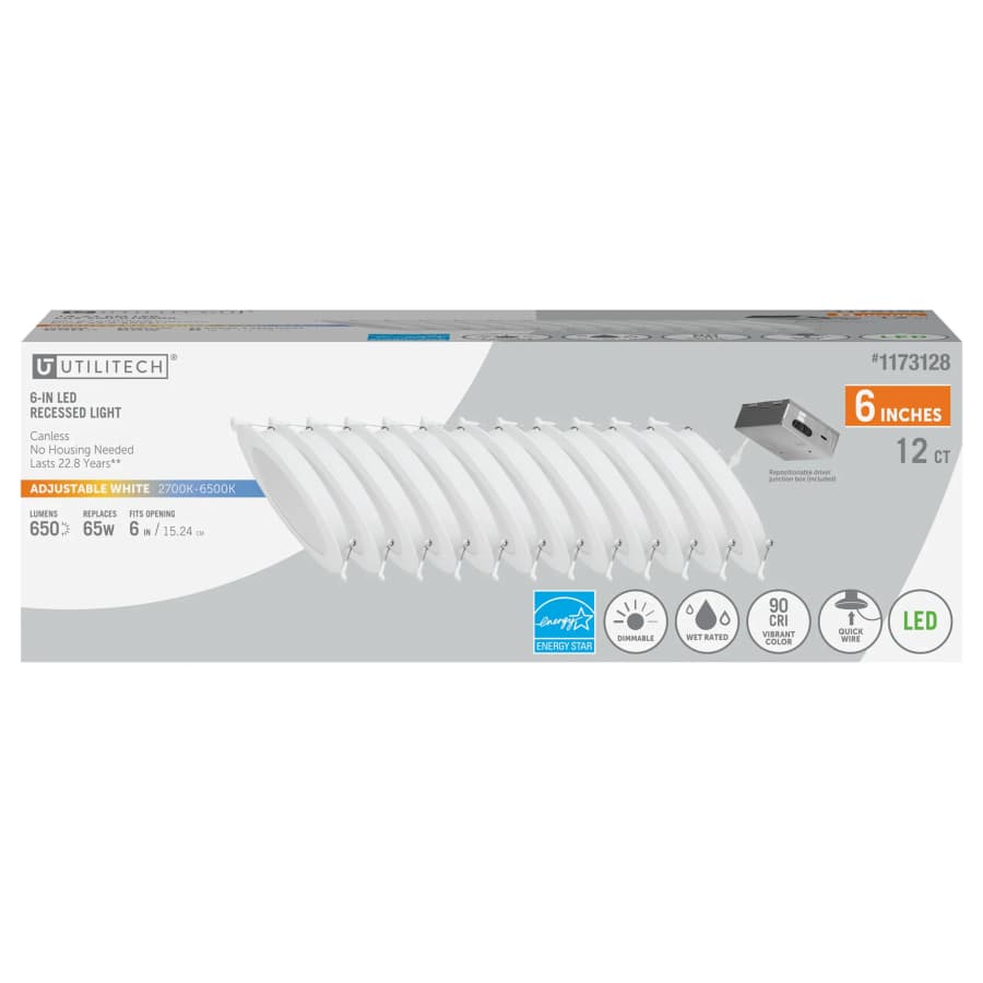 Utilitech 6" 650-Lumen Dimmable LED Recessed Downlight 12-Pack: $79 Utilitech 6" 650-Lumen Dimmable LED Recessed Downlight 12-Pack: $79