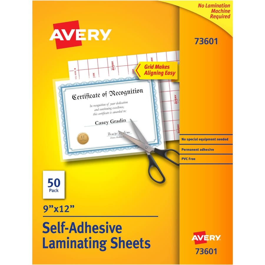 Avery Self-Adhesive Laminating Sheets 50-Pack: $10 Avery Self-Adhesive Laminating Sheets 50-Pack: $10