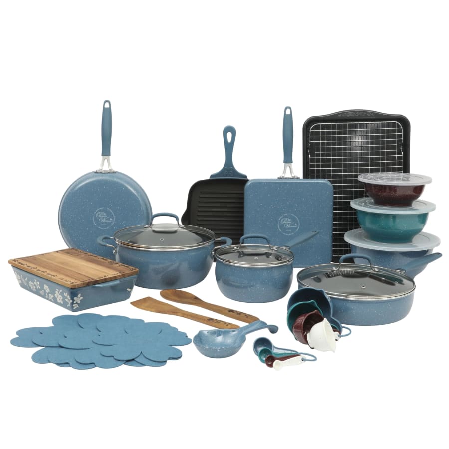 The Pioneer Woman 34-Piece Speckle Denim Aluminum Cookware Set: $78