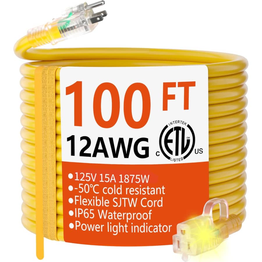 100-Foot 12/3 Gauge Heavy Duty Outdoor Extension Cord: $56