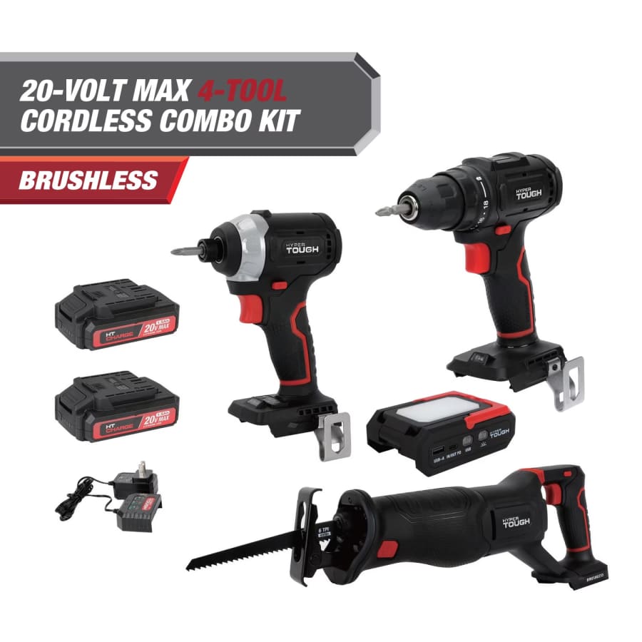 Hyper Tough 20V Brushless 4-Tool Combo Kit: $99