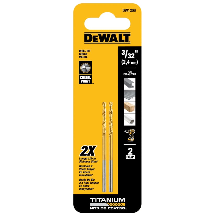 DeWalt 3/32" Titanium Twist Drill Bit 2-Pack: 92 cents DeWalt 3/32" Titanium Twist Drill Bit 2-Pack: 92 cents