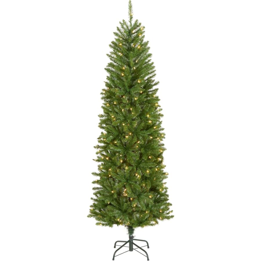 National Tree Company 6.5ft Pre-Lit Kingswood Fir Slim Artificial Christmas Tree w/ Stand: $75 National Tree Company 6.5ft Pre-Lit Kingswood Fir Slim Artificial Christmas Tree w/ Stand: $75