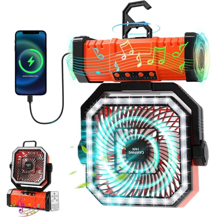 Portable Camping Fan w/ Bluetooth Speaker: $20