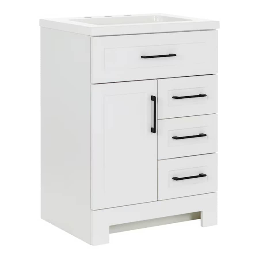 Style Selections Cauley 24" Single Sink Bathroom Vanity with White Cultured Marble Top: $349 Style Selections Cauley 24" Single Sink Bathroom Vanity with White Cultured Marble Top: $349
