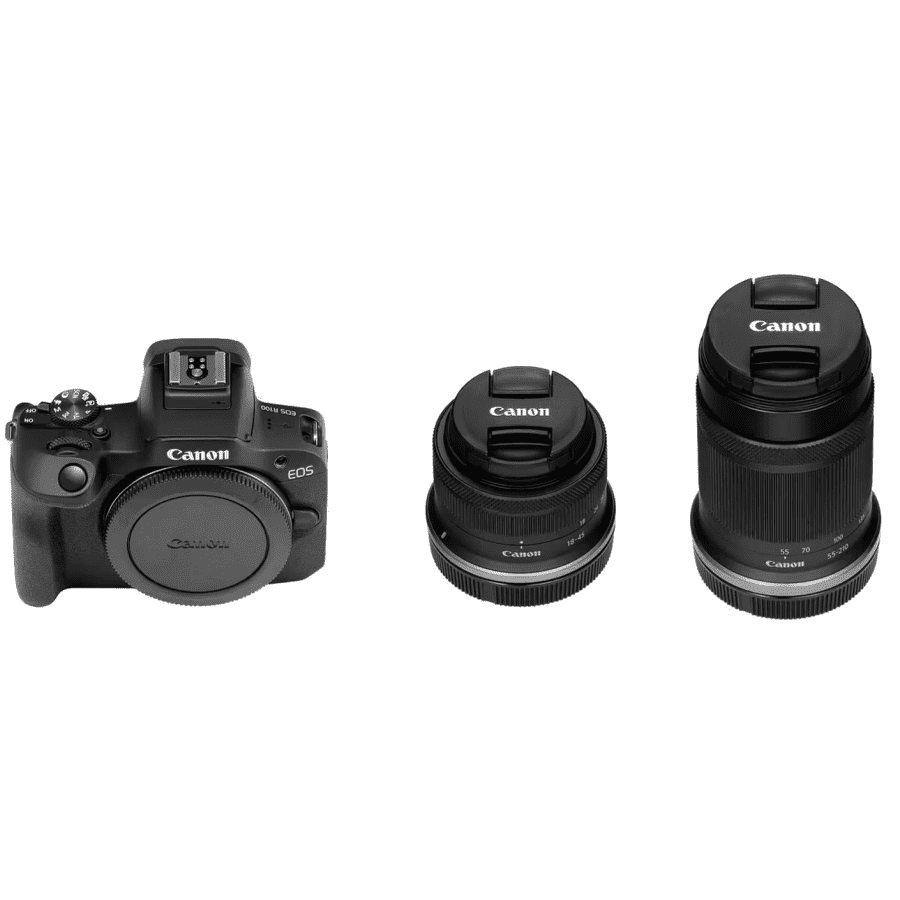 Canon EOS R100 Mirrorless Camera w/ RF-S18-45mm & RF-S55-210mm Lenses: $500