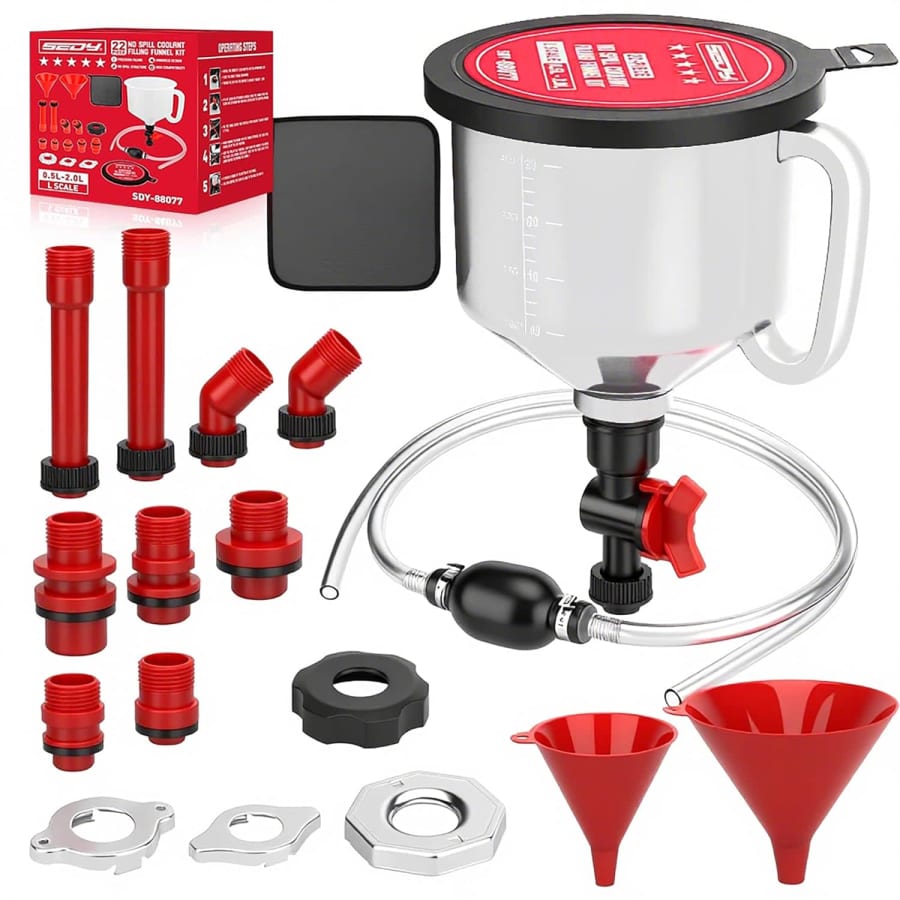 22-Piece No-Spill Coolant Filling Funnel Kit: $19.99 22-Piece No-Spill Coolant Filling Funnel Kit: $19.99