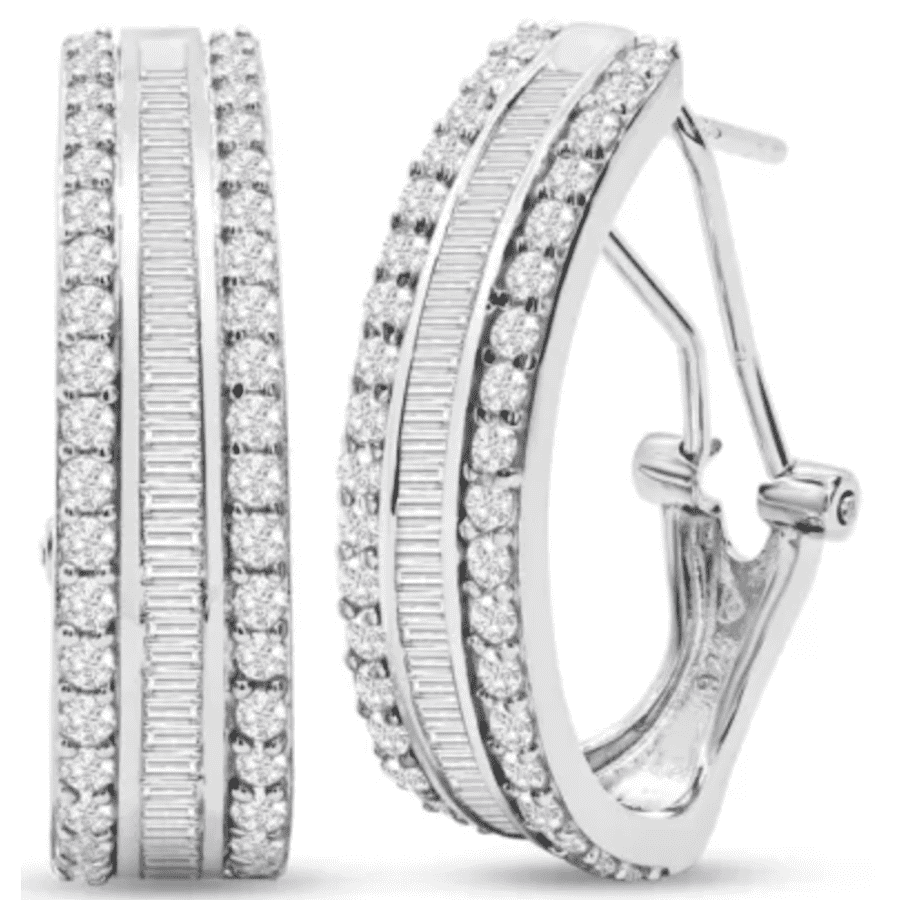 2-TCW Baguette and Round Diamond Hoop Earrings: $300 w/ $25 Gift Card 2-TCW Baguette and Round Diamond Hoop Earrings: $300 w/ $25 Gift Card