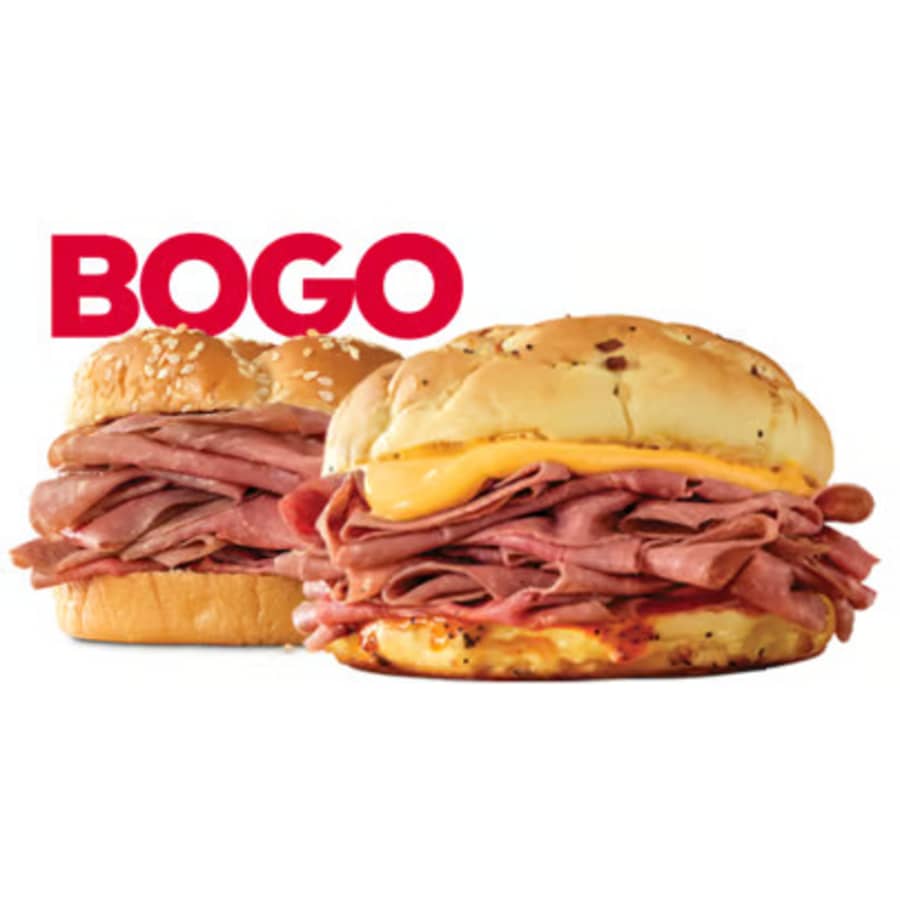 Arby's Sandwiches or Fries: Buy 1, get 2nd for free Arby's Sandwiches or Fries: Buy 1, get 2nd for free