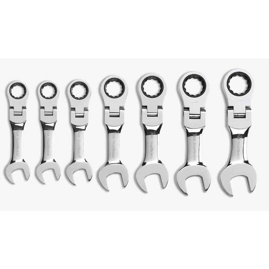 GearWrench 7-Piece 12 Pt. Stubby Flex Head Ratcheting Combination Wrench Set: $72