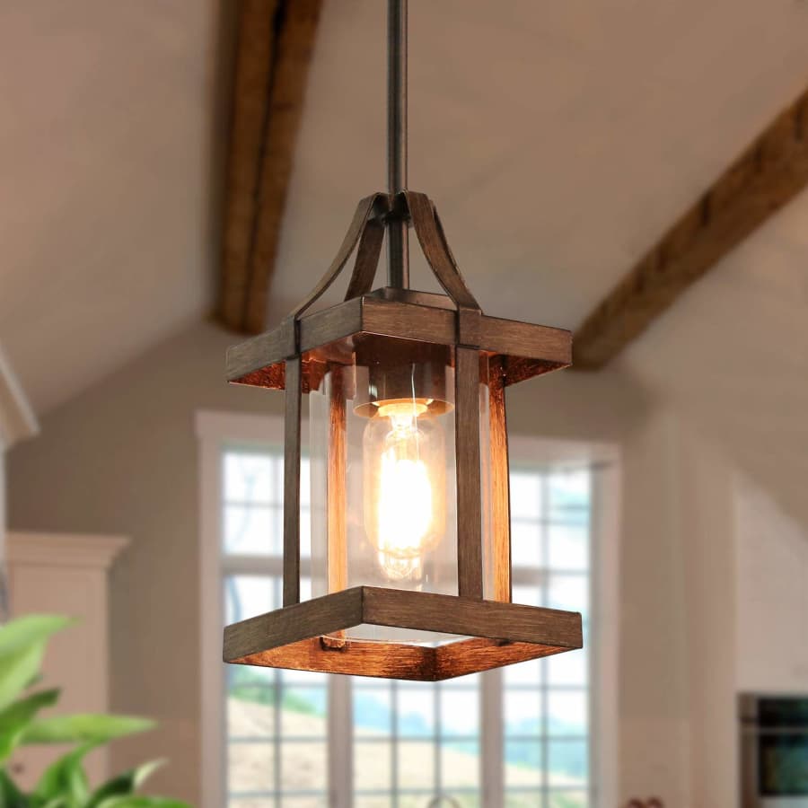 LNC Faux Wood Farmhouse Pendant Light w/ Glass Shades: $27 LNC Faux Wood Farmhouse Pendant Light w/ Glass Shades: $27