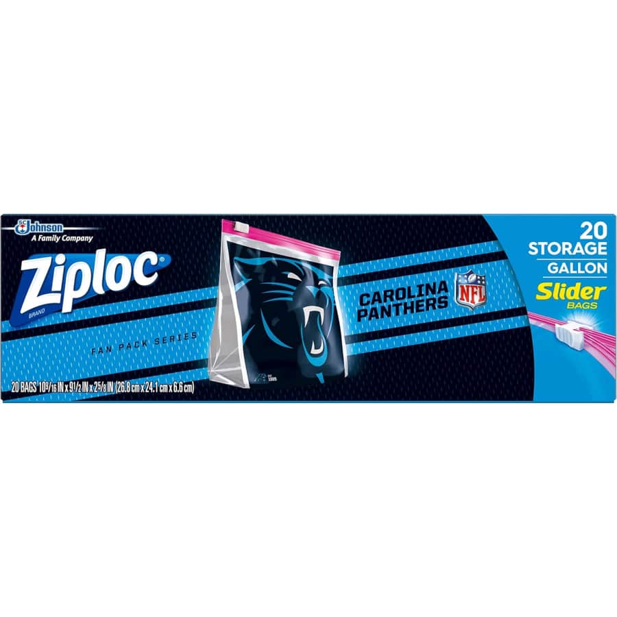 Ziploc 20-Count Carolina Panthers Slider Gallon Bags: $5 Ziploc 20-Count Carolina Panthers Slider Gallon Bags: $5