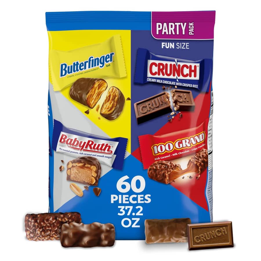 Butterfinger, Crunch, Baby Ruth, 100 Grand 60-Count Pack: $12 Butterfinger, Crunch, Baby Ruth, 100 Grand 60-Count Pack: $12