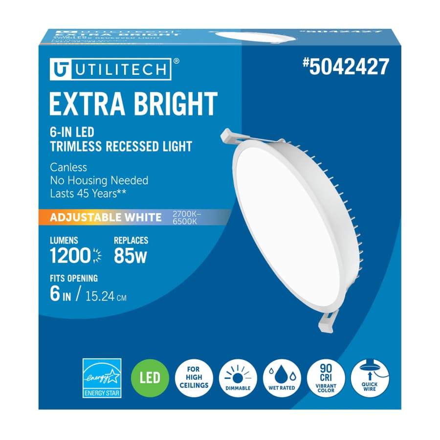 Utilitech 6" 1,200-Lumen Switchable Dimmable LED Recessed Downlight: $7.98 Utilitech 6" 1,200-Lumen Switchable Dimmable LED Recessed Downlight: $7.98